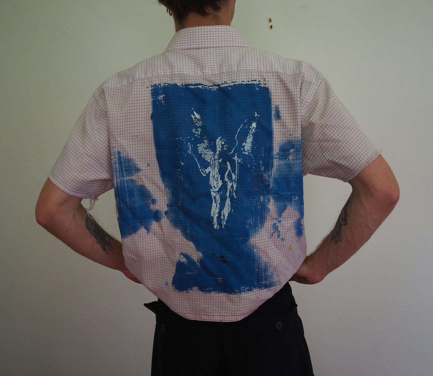 1: 1 UPCYCLED BUTTON UP : CHECKERED PNK & OFF WHITE