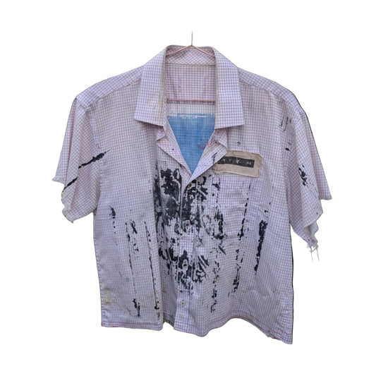 1: 1 UPCYCLED BUTTON UP : CHECKERED PNK & OFF WHITE