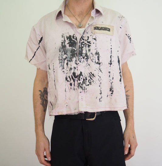 1: 1 UPCYCLED BUTTON UP : CHECKERED PNK & OFF WHITE